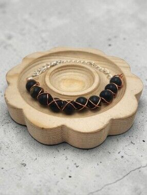 Handmade Wire-wrapped Adjustable Dark Green Beaded Bracelet